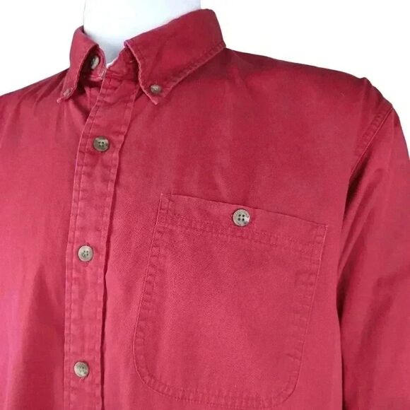 Redhead Large Mens Red 100% Cotton Utility Workwear Oxford Button Up Long Sleeve - Picture 3 of 10